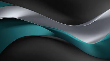 Wall Mural - Elegant Flowing Waves of Teal and Silver on a Dark Background for Creative and Modern Design Projects