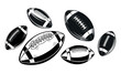 © dotmagic - Collection of realistic american footballs scattered randomly against a white backdrop for sports design