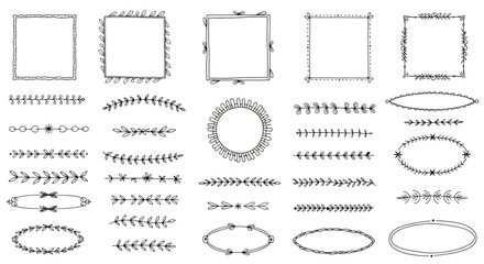 Wall Mural - Collection of hand-drawn decorative frames and borders, various shapes and styles.
