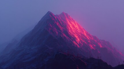 Wall Mural - Majestic Mountain Peak Bathed in Soft Pink Glow During Twilight with Mysterious Atmosphere and Surreal Landscape