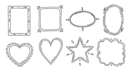 Wall Mural - A vector illustration of a set of eight hand-drawn doodle style picture frames, white background