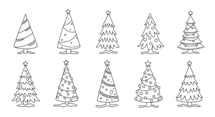 Wall Mural - Various doodle style vector illustration of Christmas Trees, white background