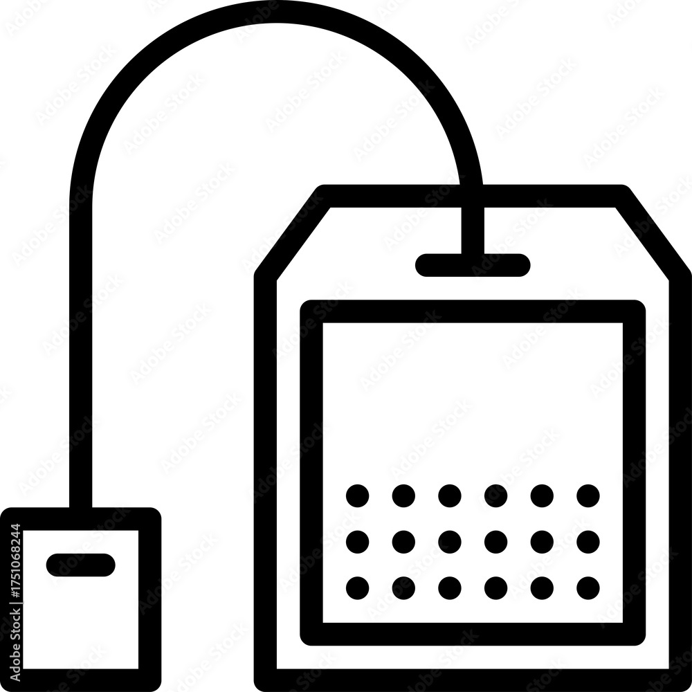 Tea String Vector Simple Line Art Icon of a Tea Bag with Tag and String on Transparent ...