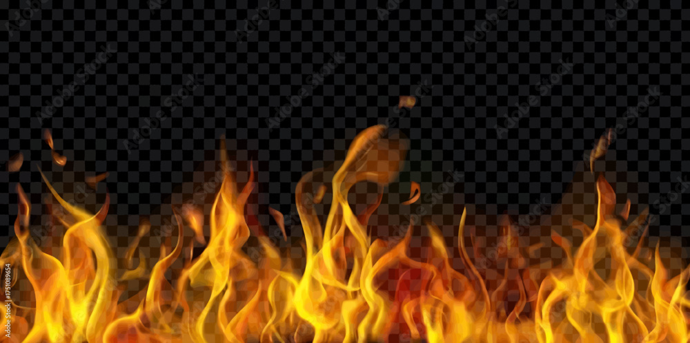 Translucent fire flames and sparks with horizontal repetition on ...