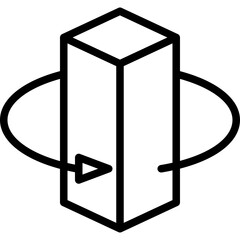 Three Dimensional Rectangular Prism Object Rotating Showing Full 360 Degree Rotation Icon with Transparent Background and Arrow Indicating Direction of Movement