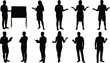 © KanonRani art - Silhouette people presenting vector illustration, business communication gestures, professional body language design, corporate training concept, education lecture scene, teamwork presentation art