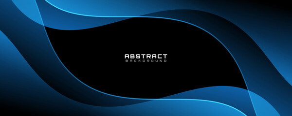 Wall Mural - 3D black blue abstract background overlap layer on dark space with flowing waves decoration. Modern graphic design element cutout style concept for web banner, art, flyer, card or brochure cover