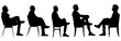 © Curto - silhouette of a   back view of a group of men cross legged on white background