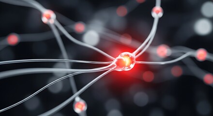Wall Mural - Abstract Blue Cyber Network with Glowing Red Nodes on Dark Background Digital Neural Connections Futuristic Design Concept Technology