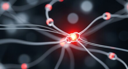 Wall Mural - Abstract Blue Cyber Network with Glowing Red Nodes on Dark Background Digital Neural Connections Futuristic Design Concept Technology