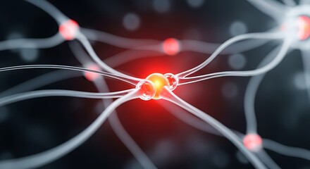 Wall Mural - Abstract Blue Cyber Network with Glowing Red Nodes on Dark Background Digital Neural Connections Futuristic Design Concept Technology