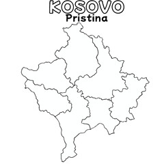  Outline of the kosovo Map with State Boundaries with name and capital city for Educational Purposes and Planning in transparent and vector
