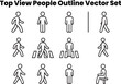 © Tanbir - Minimal monoline vector showing top view humans in different actions — editable black and white outline silhouettes