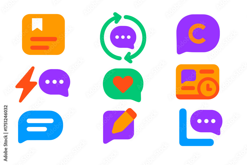 Colorful Message Icons. Flat vector icons of message templates and ...