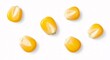 © Mounir - Top view of raw corn kernels for making popcorn, macro photo isolated on a white background.