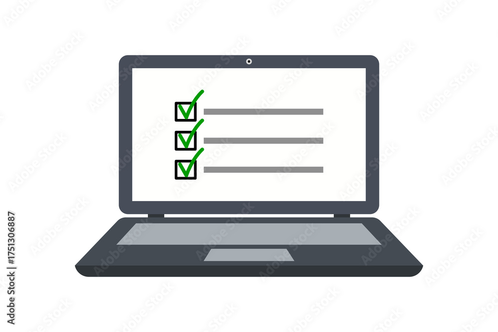 Laptop screen displaying a checklist with three items, each marked with ...