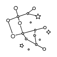 Wall Mural - Vector art of an abstract line drawing depicting a celestial constellation with connected dots and star shapes, presented on a plain