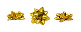 Set of golden paper ribbon bows isolated on white or transparent background. Top and profile views.