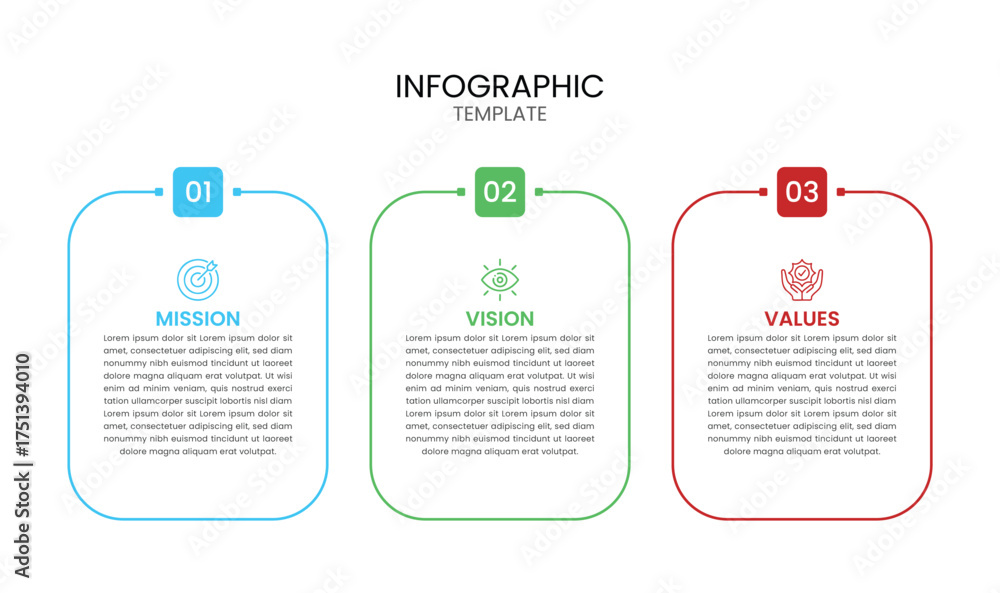 3-Step Minimal Infographic Template Mission, Vision, and Values with ...