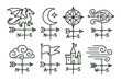 © Hanna - Compass rose and weathervane symbols: dragon, crescent, cardinal directions