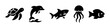 © IJ-studio - Marine animals silhouette set , turtle, dolphin, shark, jellyfish, fish