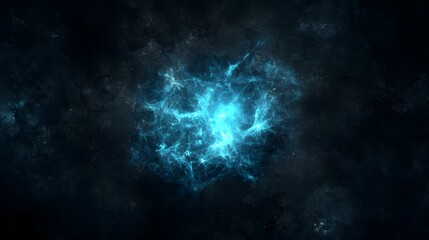 Canvas Print - Dark and Grainy Abstract Background with Glowing Blue Elements