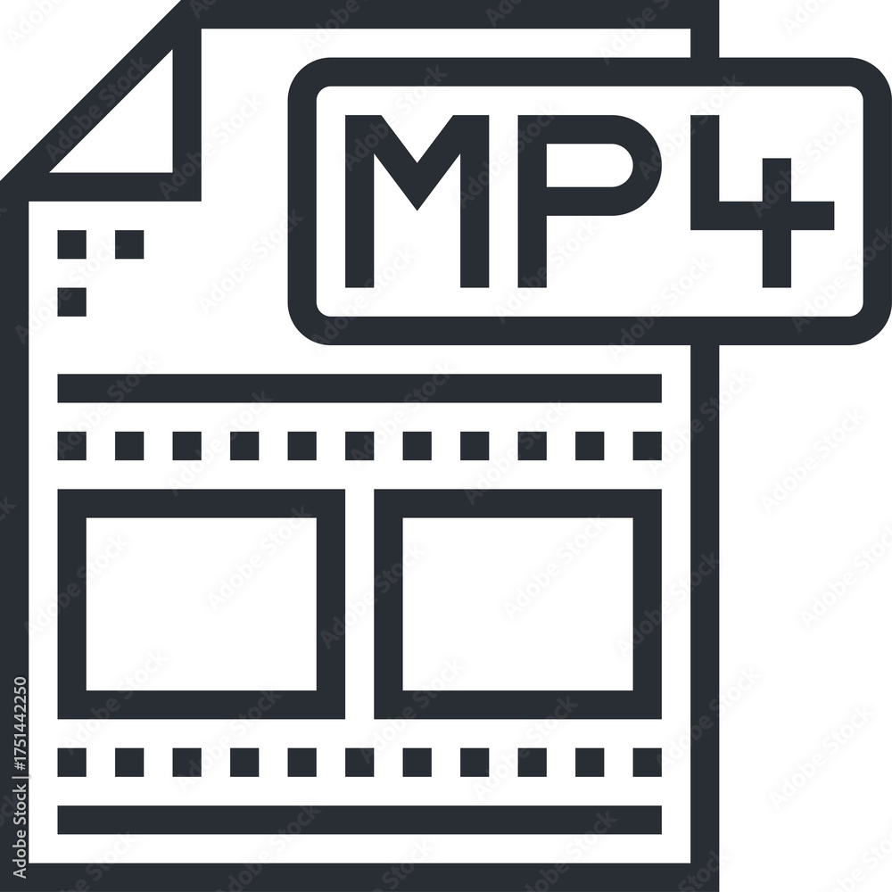 Document Icon With Mp4 File Format Logo Representing Video Media And ...