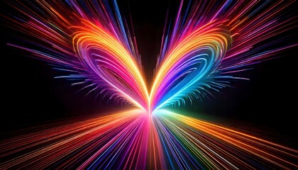 Wall Mural - Here's the description and keywords:

A vibrant, abstract artwork, showcasing a radiant design formed by colorful light streaks. It evokes a feeling of energy and dynamism, spreading its rays from a c