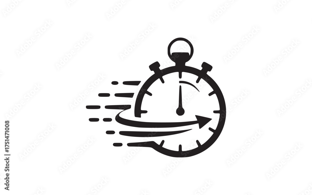 Stylized stopwatch illustration demonstrating rapid timing with motion ...