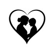 © FariaRaju - Loving silhouette mother and child embrace within heart symbol family care affectionate bond isolated on white background Vector Illustration