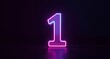 © Edi - Vibrant Neon Number One Glowing on Dark Reflective Surface, Illuminated Futuristic Digit 1 with Pink, Purple, and Blue Light Effect, Modern Graphic Symbol for Success, Ranking, or Countdown