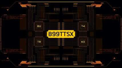 Dynamic Futuristic Digital HUD Interface: Glowing Circuit Board, Data Processing, and Network Connections