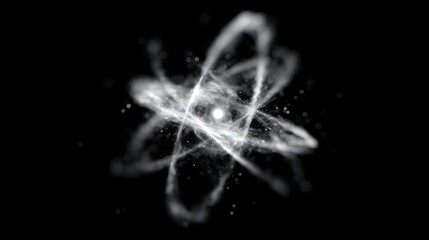 Wall Mural - Abstract visualization of a glowing atom featuring a bright nucleus and dynamic luminous orbits representing subatomic particles in space