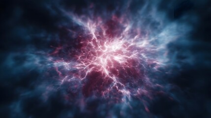 Wall Mural - Vibrant abstract explosion of glowing pink energy threads within a dark cosmic nebula