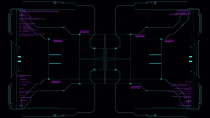 Wall Mural - Sci-Fi Computer Interface with Animated Circuitry, Running Code, and Network Workload Data