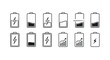 © Runa - Set of hand drawn battery icons showing different charge levels and concepts