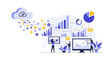 © Well - Data analysis and cloud computing concept with people working on charts and graphs, vector illustration