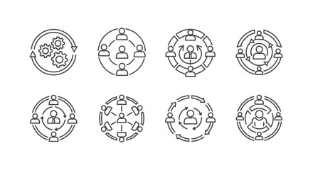 Set of teamwork icon isolated on white background, vector line illustration