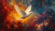 © teifa - White dove in vibrant abstract sky; spiritual symbolism; artistic image