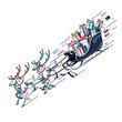 © M - Santa Claus sleigh with reindeer team flying fast to deliver Christmas presents.