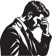 © Sharmin - Stressed businessman holding head in hand, black and white vector silhouette