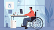 © Perfect Vector - Disabled man wheelchair working computer desk home office modern interior flat vector illustration business professional productive person remote work concept