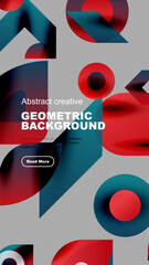 Wall Mural - Abstract geometric shapes overlap, creating vibrant colorful background. Text promotes further exploration. Modern design elements present.