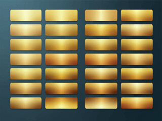 Set of realistic gold and metallic bronze gradient buttons and rectangular banner shapes for design.