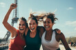 © ink drop - Group of women celebrating winning a sports competition with the Eiffel tower in the background