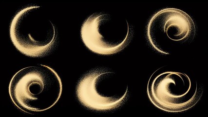 Wall Mural - Golden Glitter Particle Swirls on Black Background