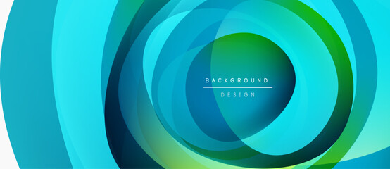 Wall Mural - Abstract circular layers, vibrant blues, greens. Modern design, dynamic composition, smooth gradients create depth. Minimalist aesthetic.