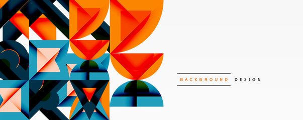 Wall Mural - Abstract geometric shapes, vibrant colors, modern design. Composition features overlapping layers, dynamic patterns, clean aesthetic.