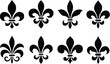 © Mehwish - Fleur-de-lis, black and white vector silhouette set illustration of Lily flower heraldic charge shape symbol Fleur de lys, isolated on white