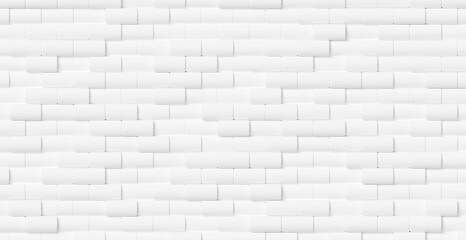 Wall Mural - Large white cylinders geometry brickwall background wallpaper banner with random offset, flat lay top view from above